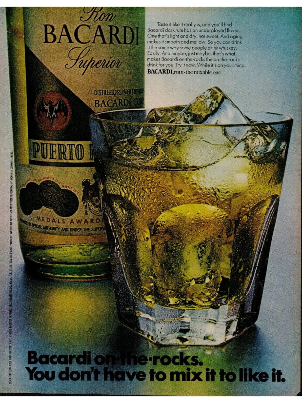 1971 Bacardi Superior Rum Vintage Print Ad (L3)